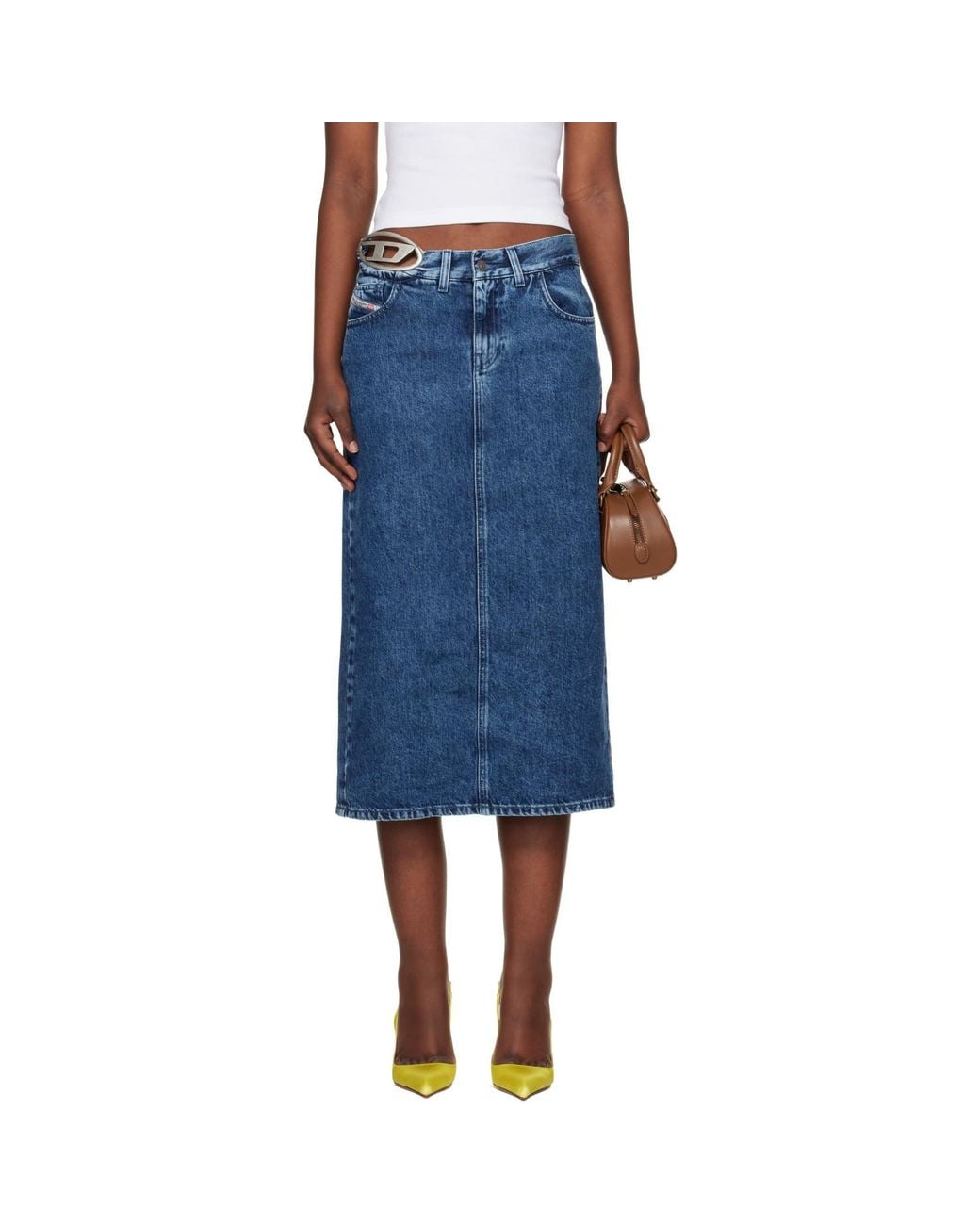 DIESEL Blue De-Skye-S1 Denim Midi Skirt