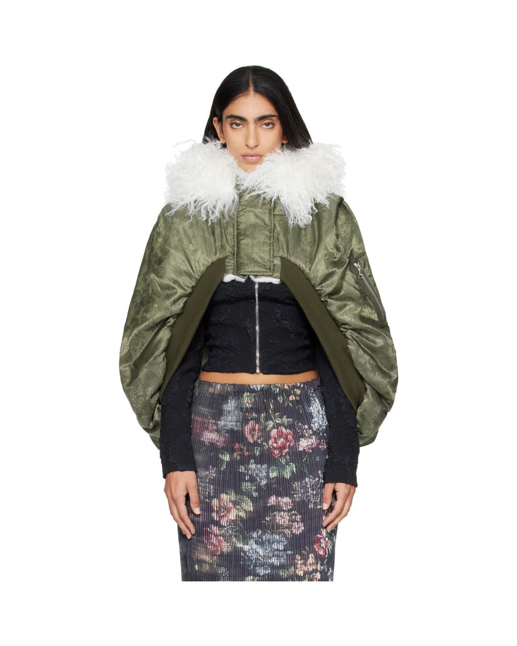 Petra Fargerstrom Gray Khaki Jacquard Bomber Cape