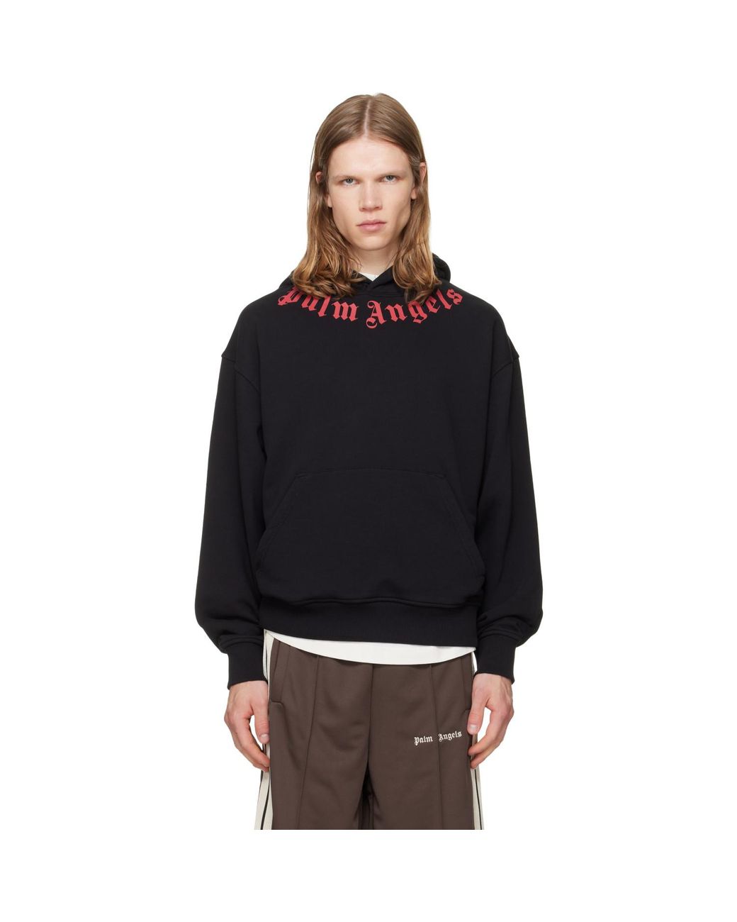 Palm Angels Black Neck Logo Hoodie for men