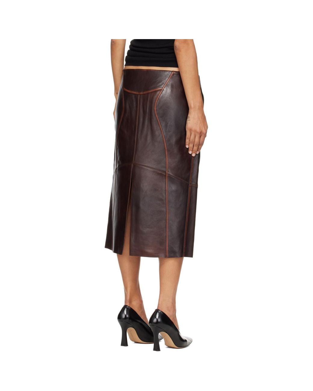 Helmut Lang Brown Saddle Leather Midi Skirt