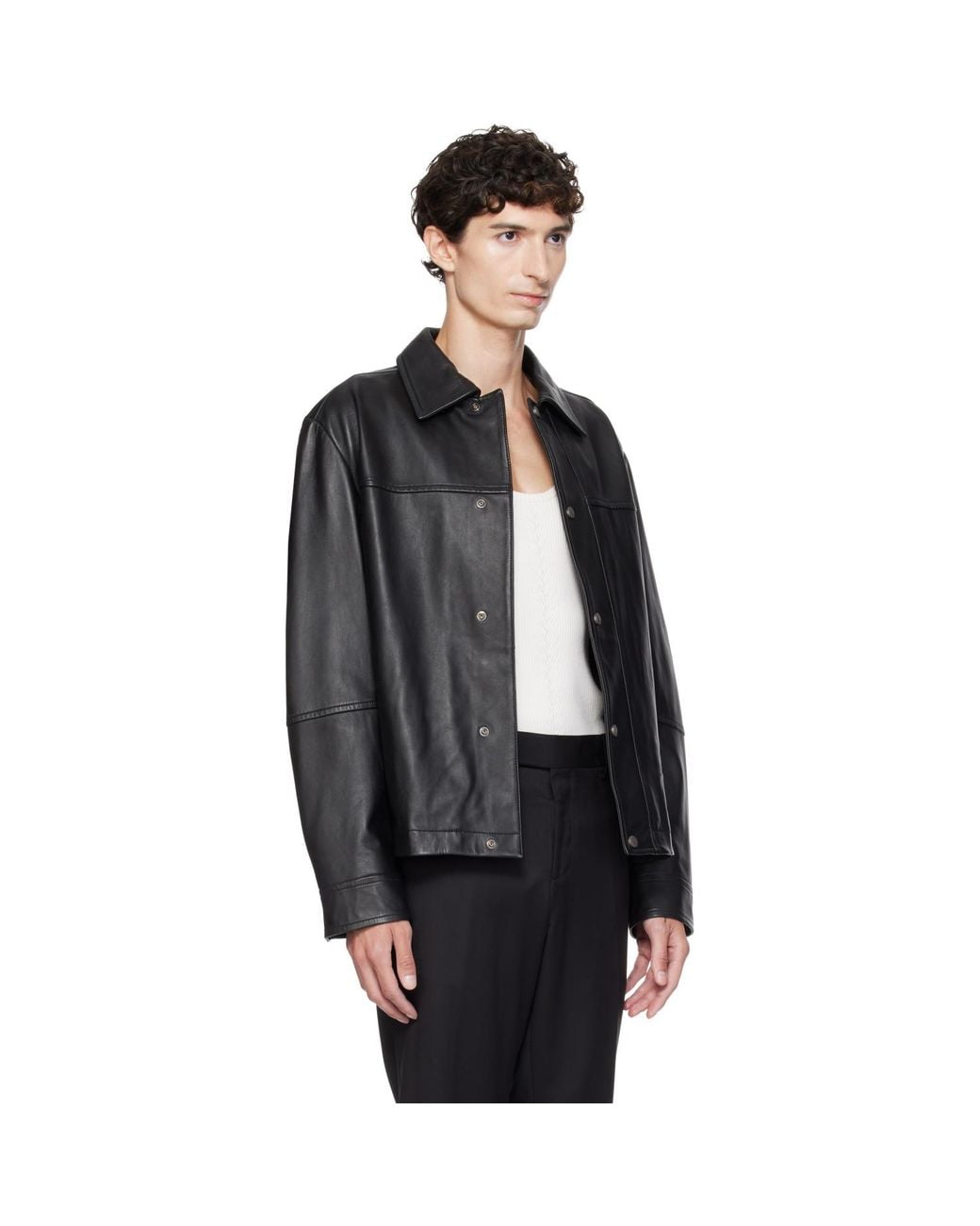 Boss Black Regular-Fit Metal Logo Buttons Leather Jacket for men