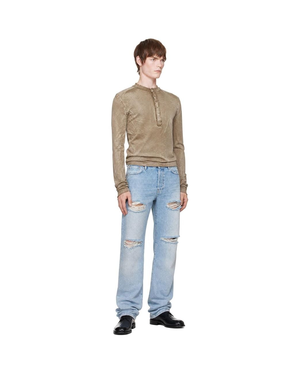 Edward Cuming Natural Stacked Henley for men