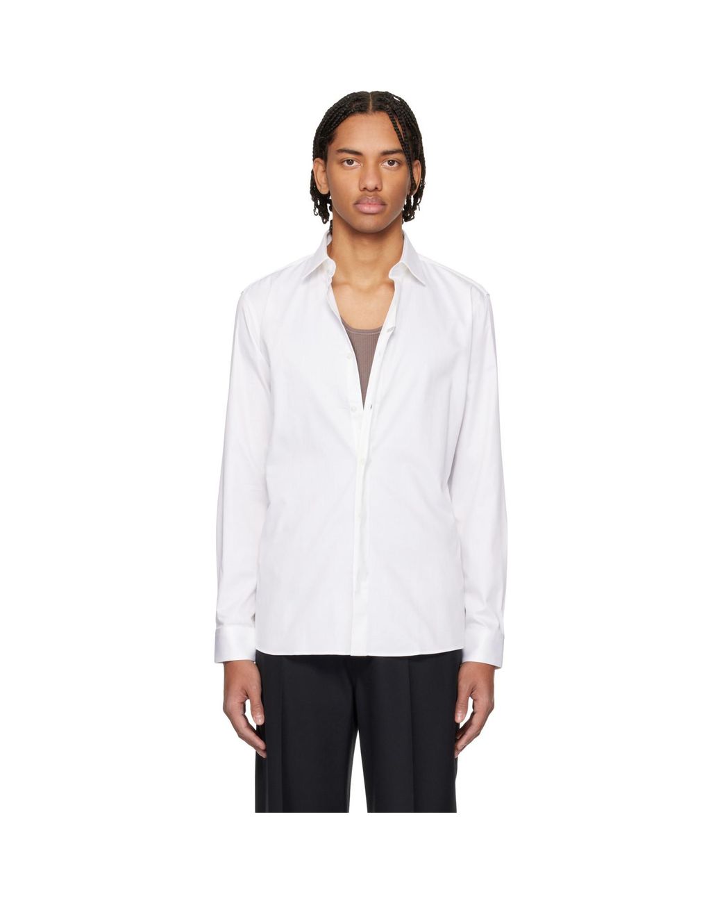 HUGO White Stretch Cotton Modern-Fit Shirt for men
