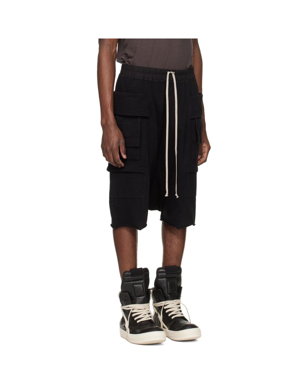Rick Owens Black Temple Creatch Pods Cargo Shorts for men