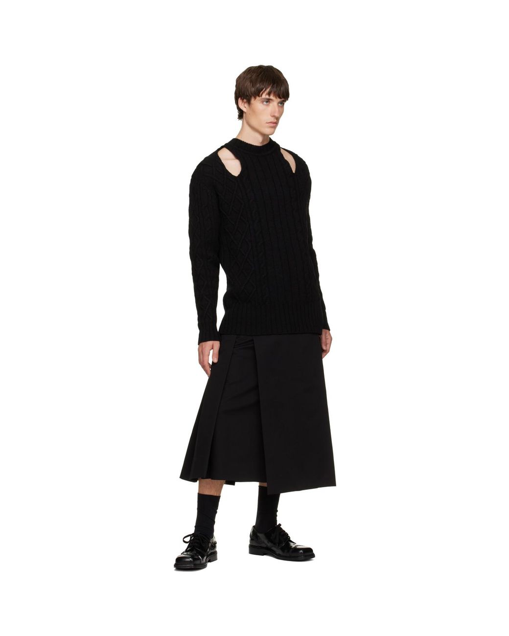 Simone Rocha Black Cable Knit Slash Sweater for men
