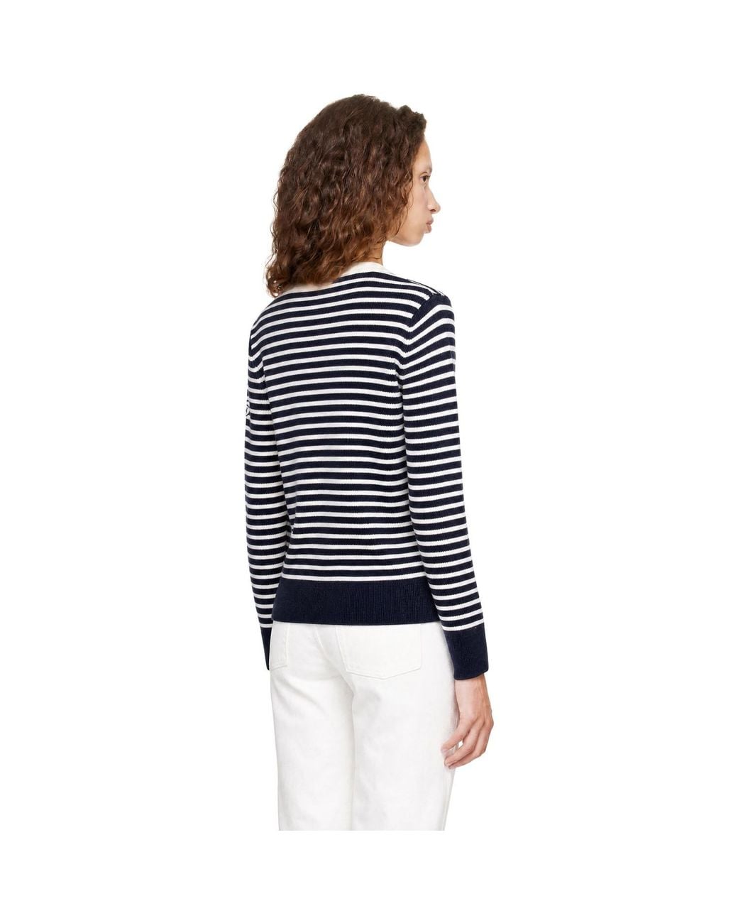 AMI Blue Off- Sailor Striped Wool Crewneck Sweater