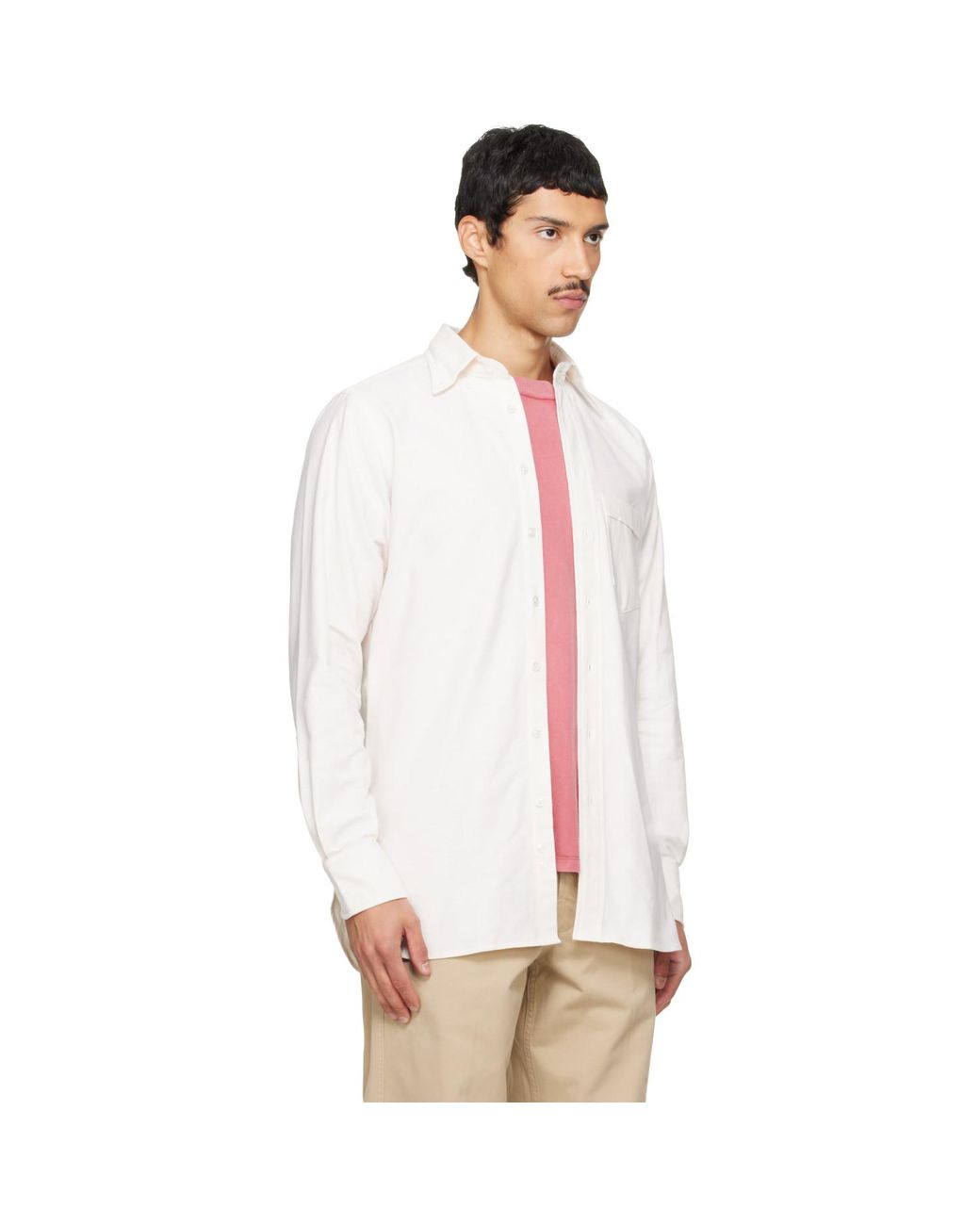 Drake's White Off- Cotton Oxford Cloth Button-Down Shirt for men