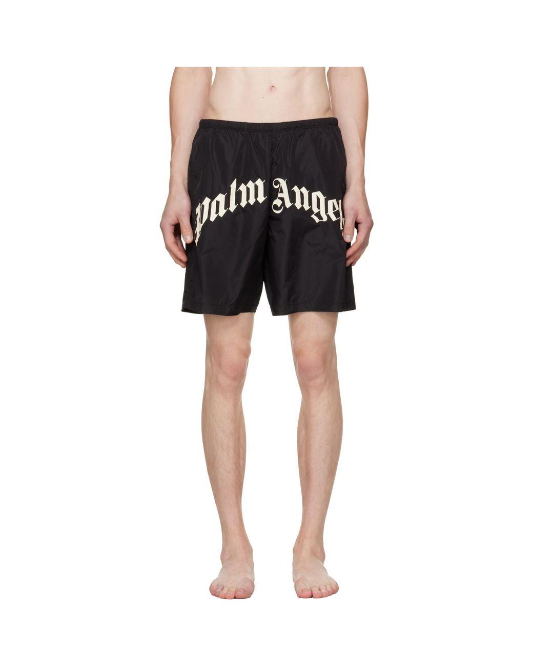 Palm Angels Black Curved Logo Classic Swim Shorts for men