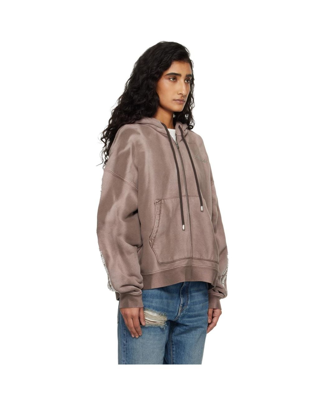 Amiri Brown Bones Studded Zip Hoodie