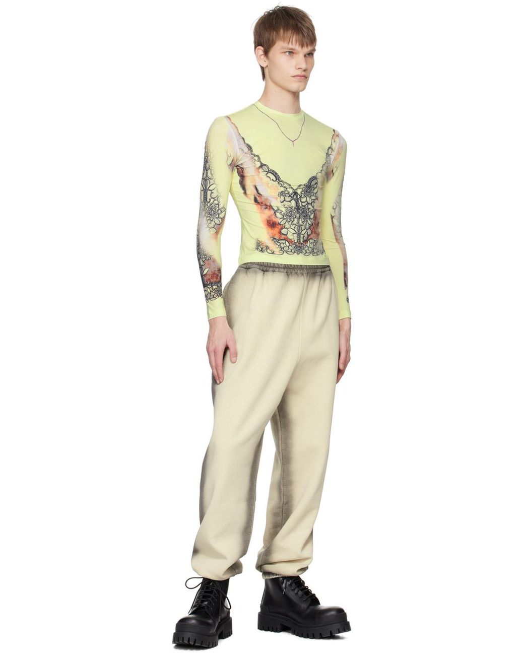 【関税込み】Y/Project イエロー レースプリント 長袖Tシャツ 関税込み】Y/Project イエロー レースプリント 長袖Tシャツ Y