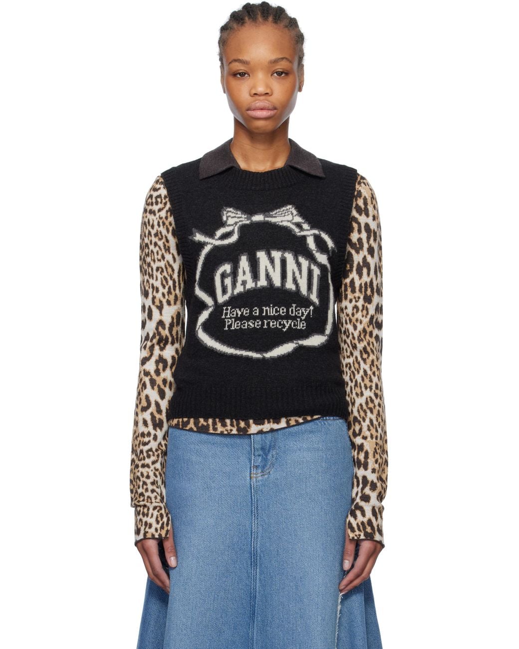 Ganni Graphic Bow Vest in Black | Lyst