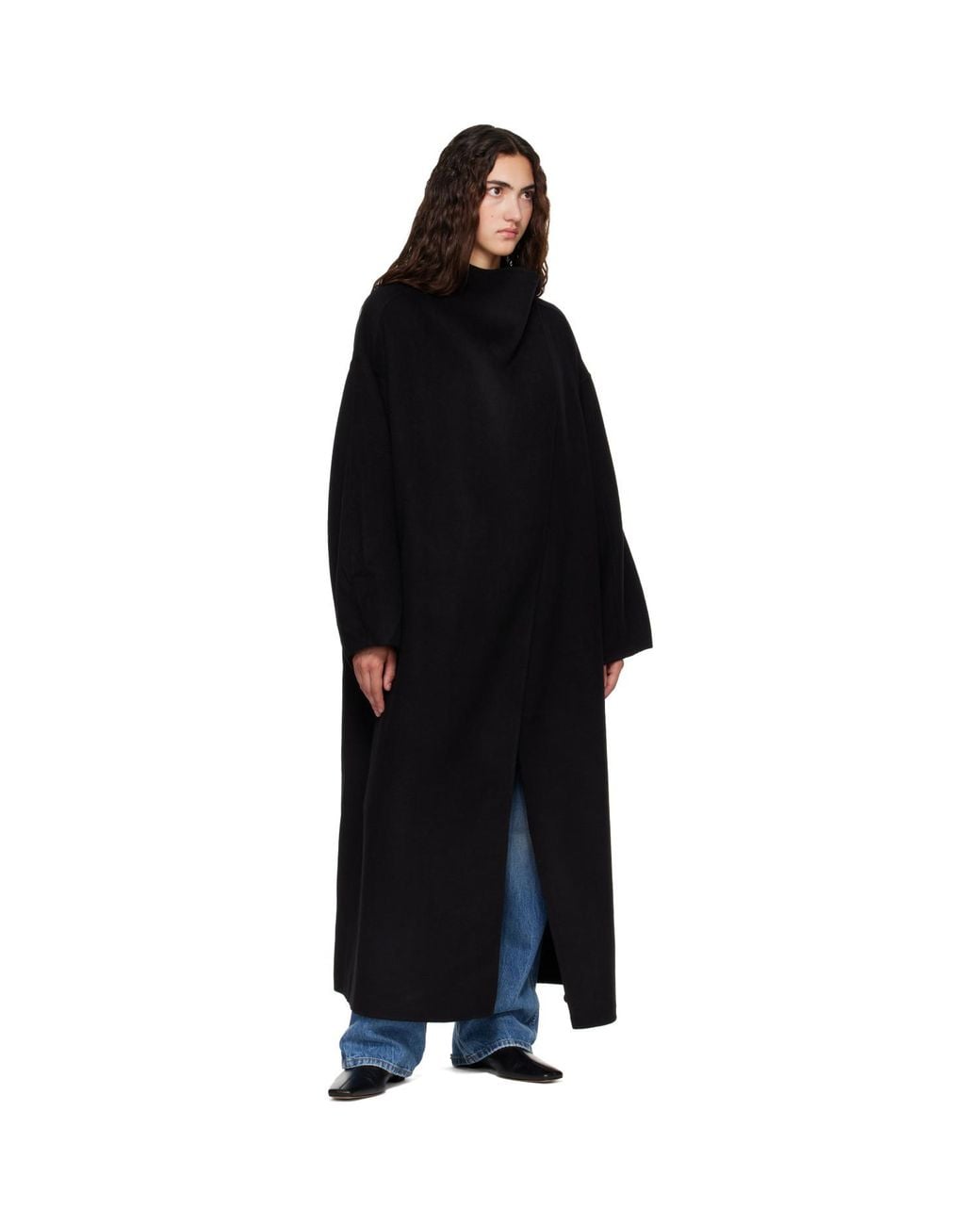 Frankie Shop Black Leroy Funnel Neck Wool Coat