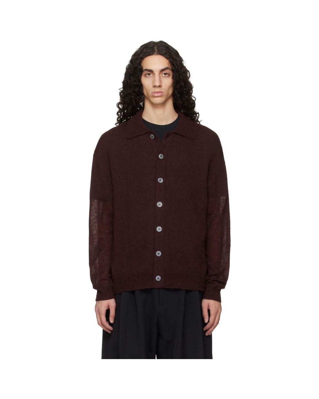 Studio Nicholson Red Burgundy Hamto Kint Cardigan for men