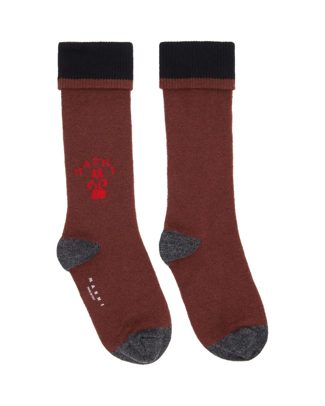Marni Red Wool Flower Logo Socks