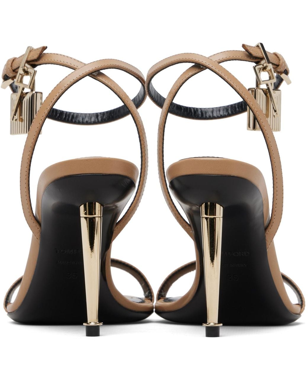 Tom Ford Black Shiny Padlock Pointy Naked Heeled Sandals