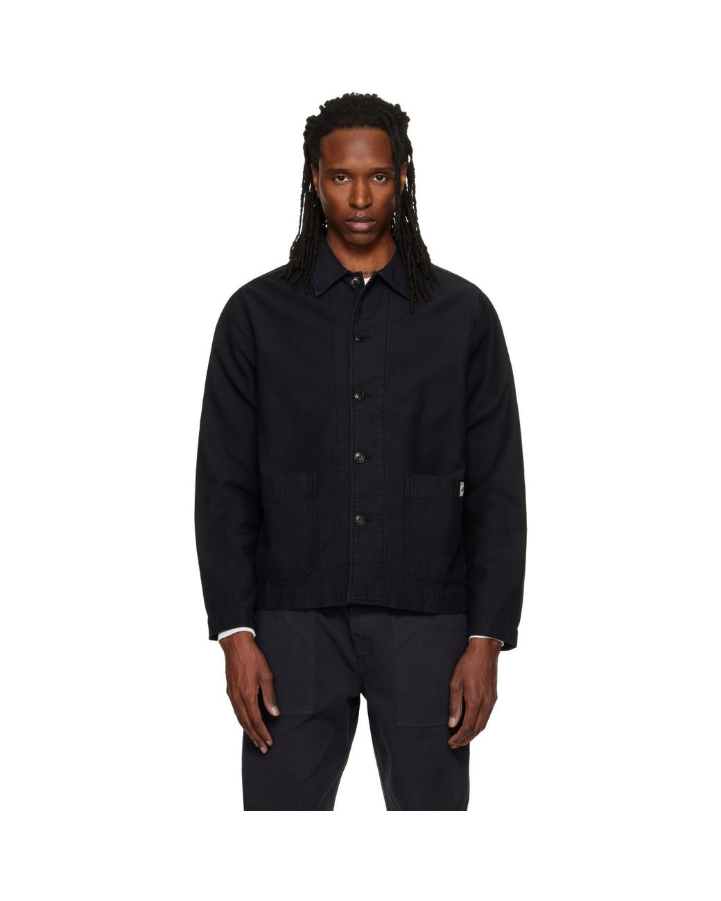 Merz B. Schwanen Black Cropped Sateen Canvas Worker Jacket for men