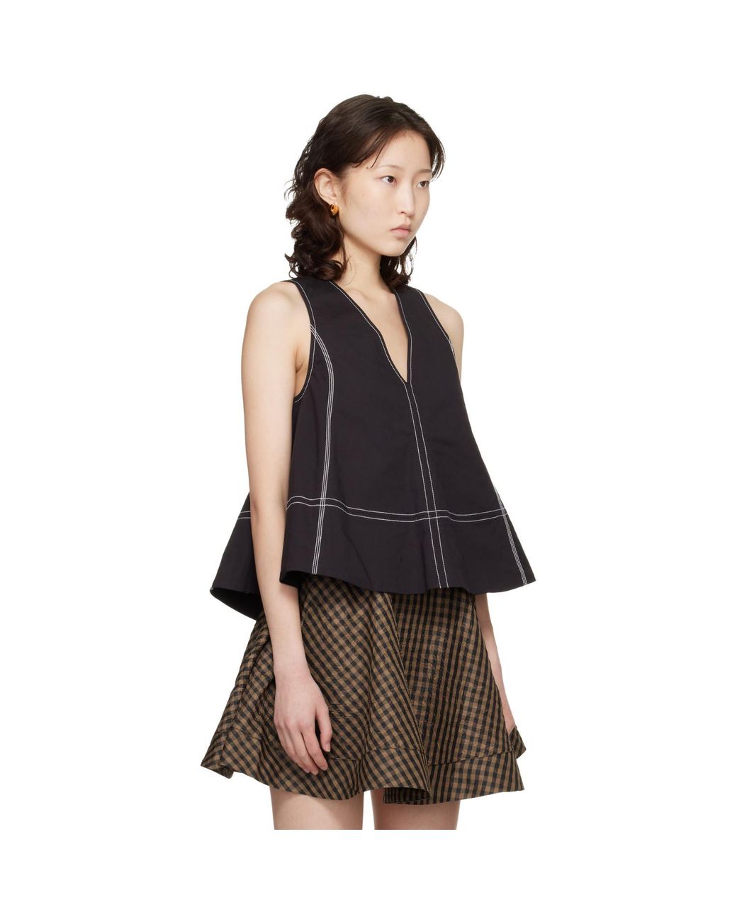 Ganni Black Cotton A-Line Top