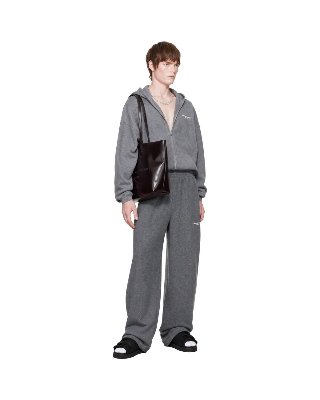 Alexander Wang Gray Logo Print Mid-Rise Oversized Sweatpants for men