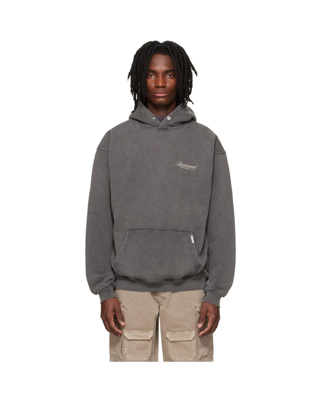 Represent Gray Owners Club' Script Hoodie for men