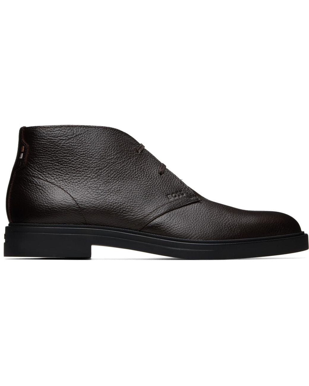Boss Black Wool-Lined Grained Leather Desert Boots for men
