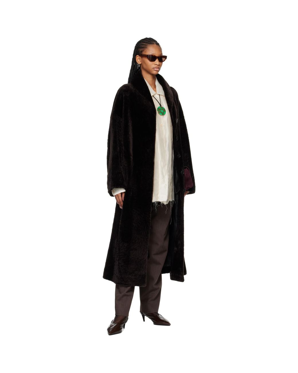 Rohe Black Shearling Shawl Collar Coat