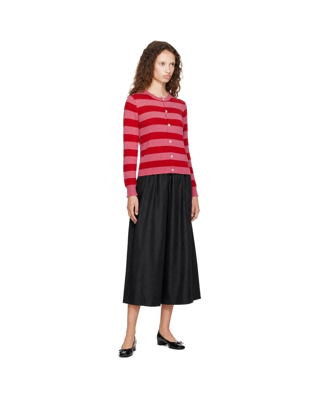 Comme des Garçons Red Wool Jersey Stripe Cardigan
