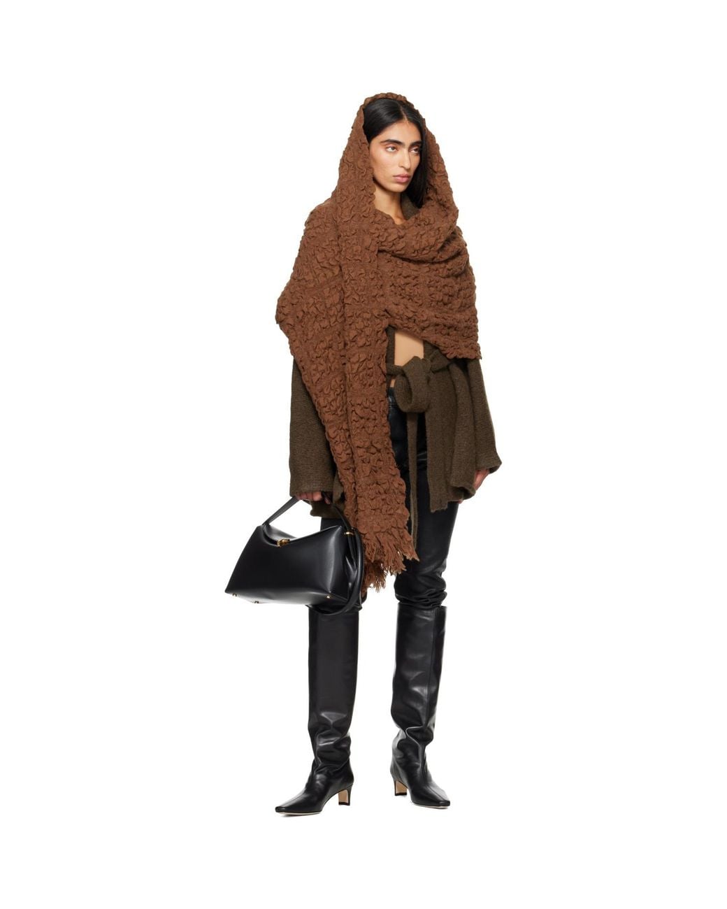 Lauren Manoogian Brown Handwoven Crepe Wrap Scarf