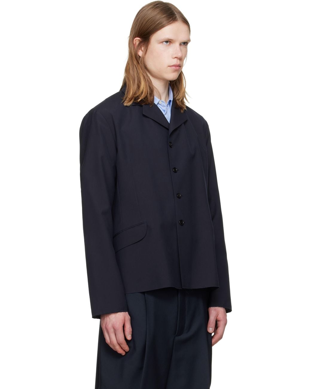 Jil Sander Blue Wool Poplin Blazer for men