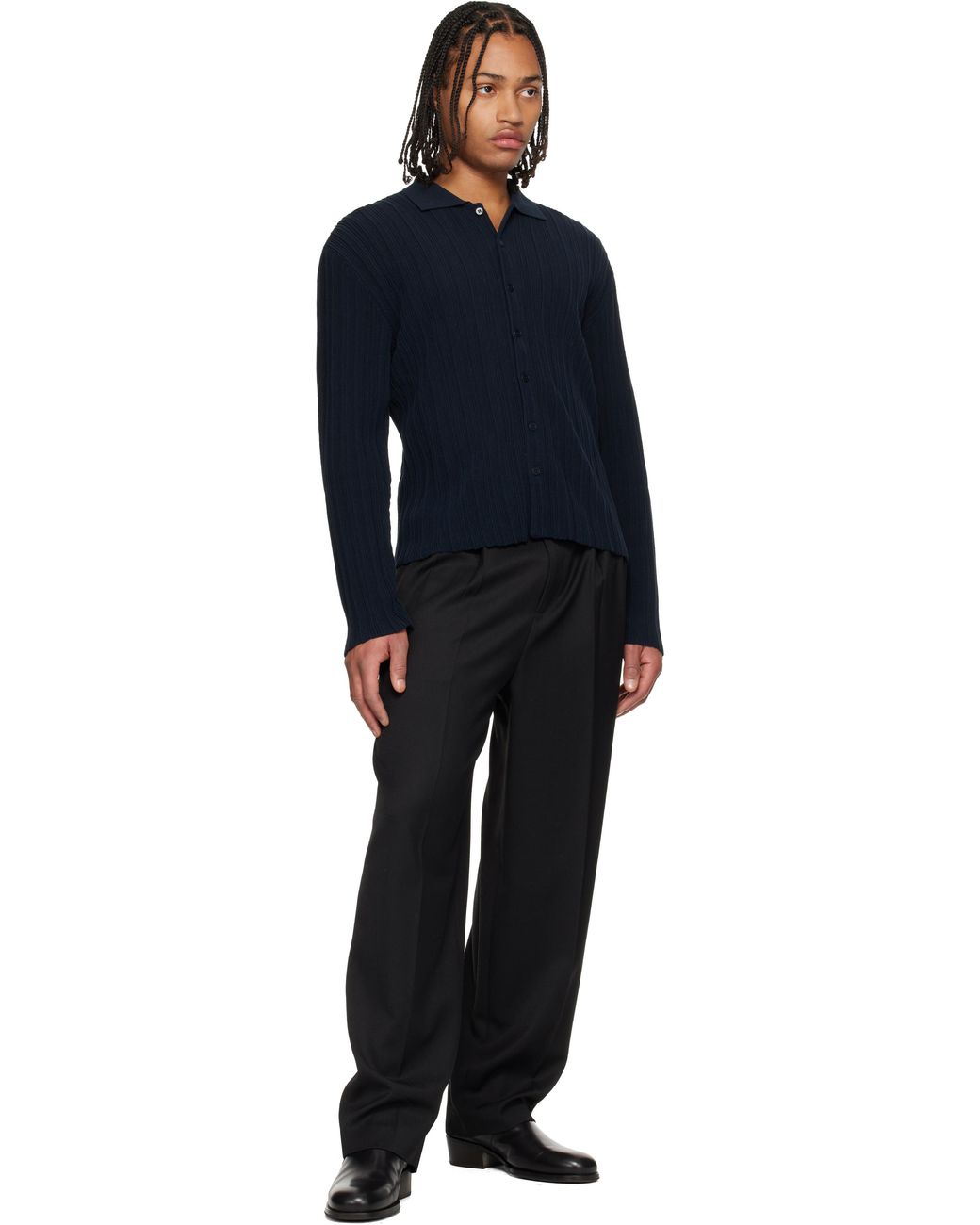 LE17SEPTEMBRE Black Two Tuck Wool Trousers for men