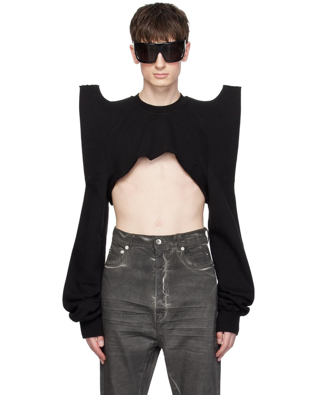 Rick Owens Cropped Tecsweat Sweatshirt in Black for Men | Lyst