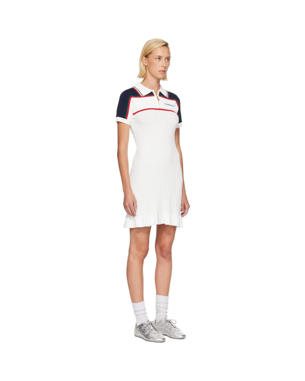 Casablanca White Off- Knit Tennis Polo Minidress