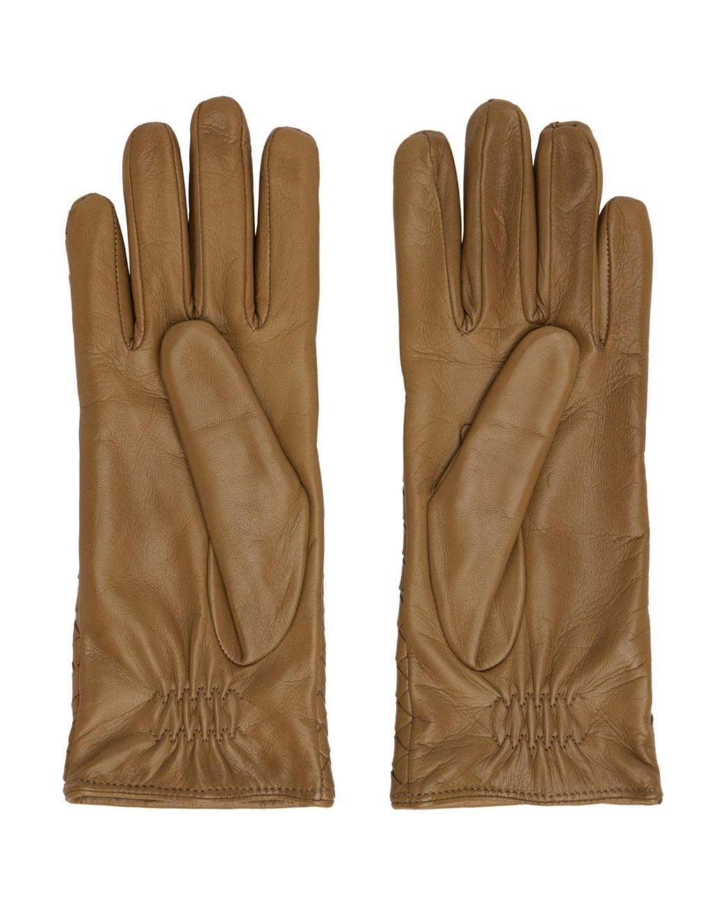 Bottega Veneta Natural Tan Intrecciato Leather Gloves