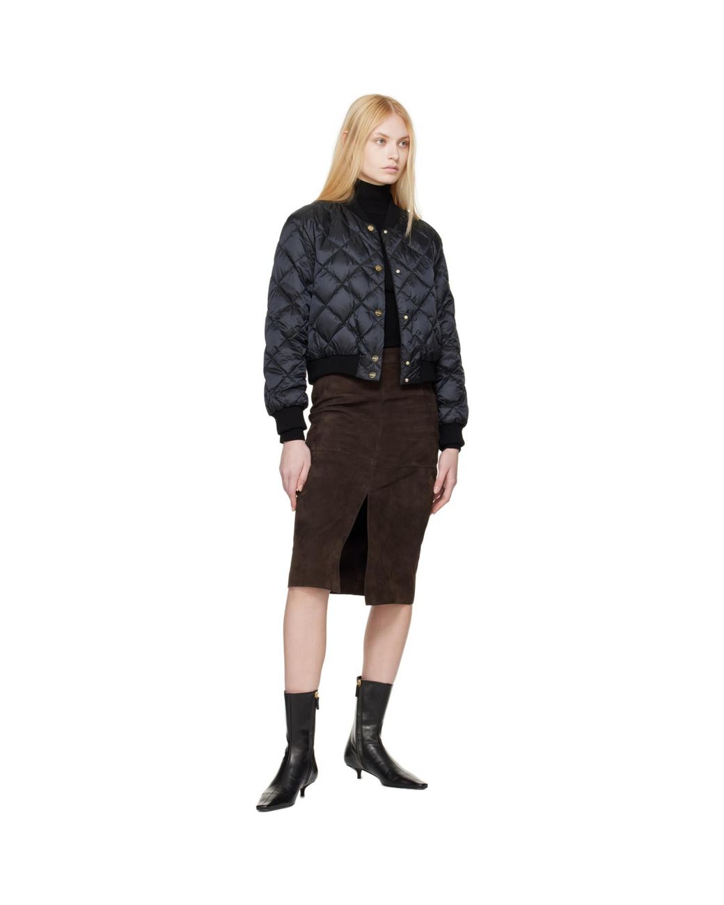 Max Mara Black The Cube Quilted Reversible Down Bomber Jacket