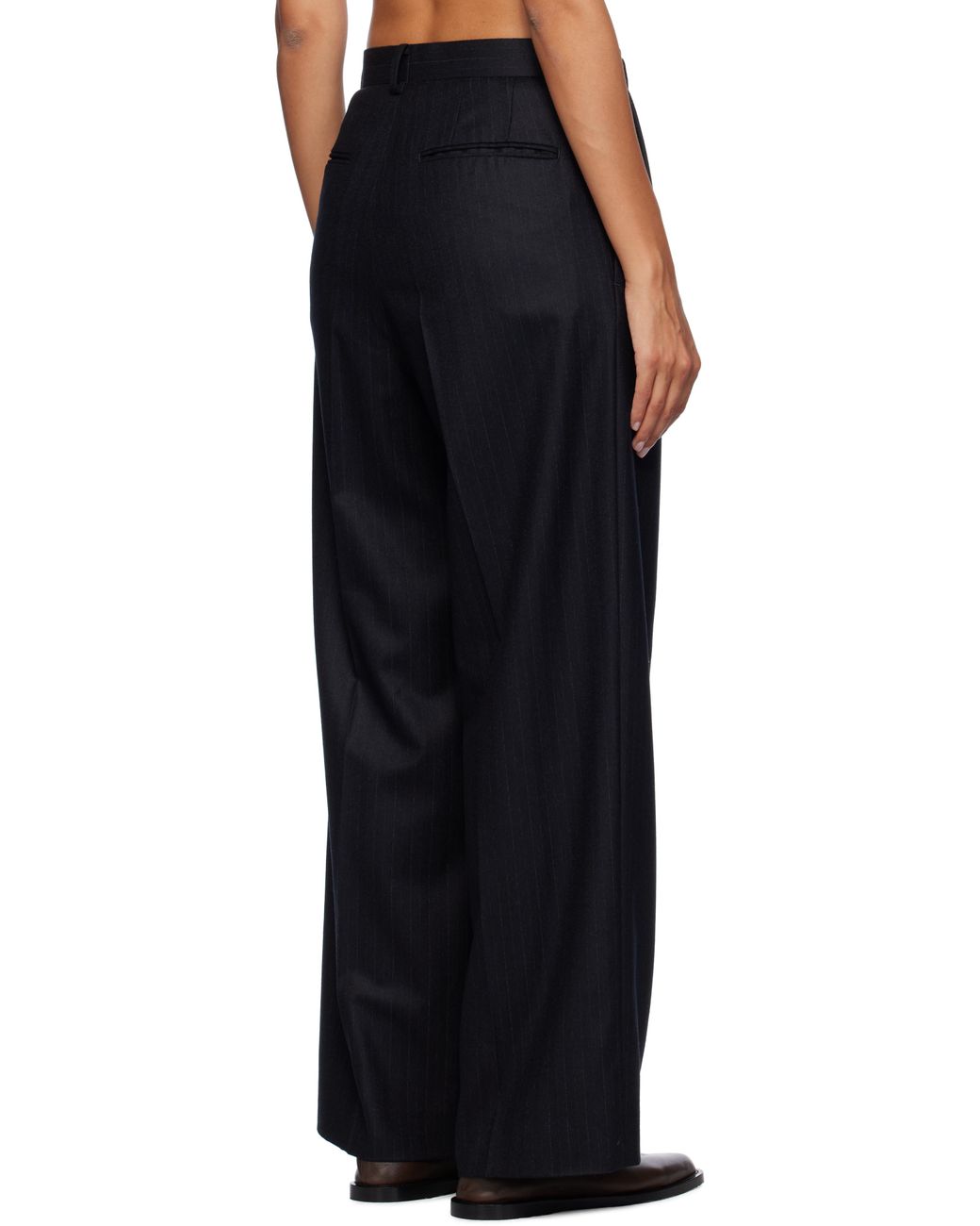 AURALEE Wool Fulling Flannel Stripe Trousers in Black | Lyst