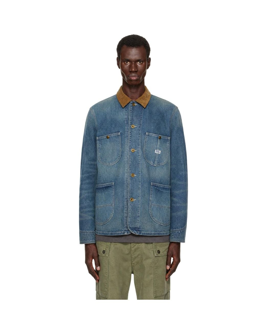 RRL Blue Corduroy-Collar Denim Jacket for men