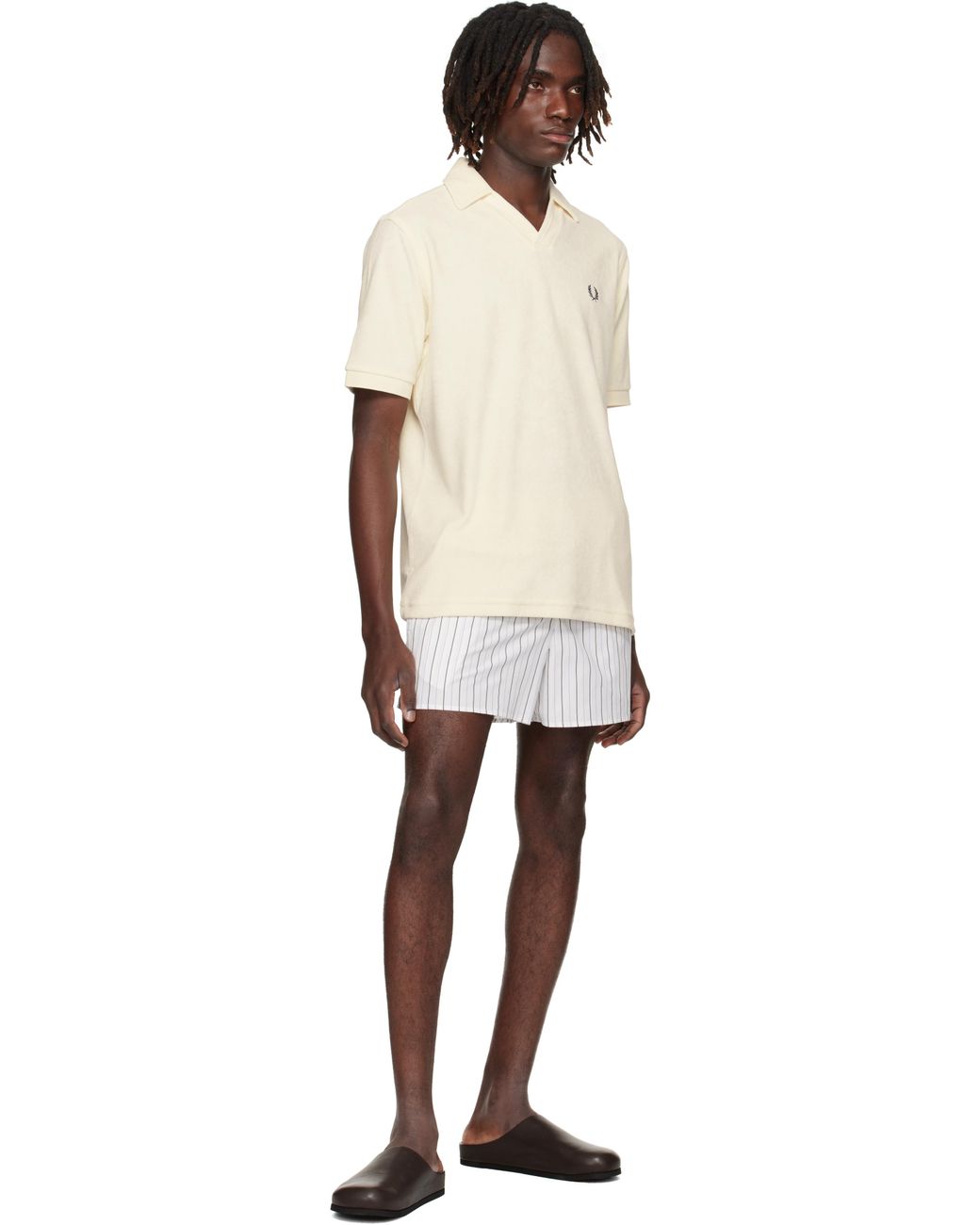 メンズ Fred Perry オフホワイト スキッパーカラー タオリング
