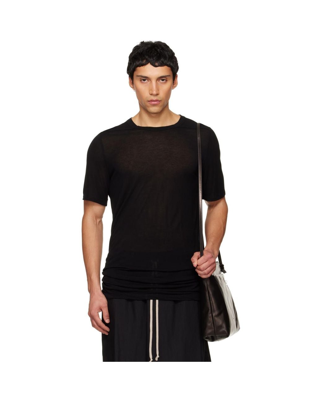 Rick Owens Black Temple Level Silk T-shirt for men