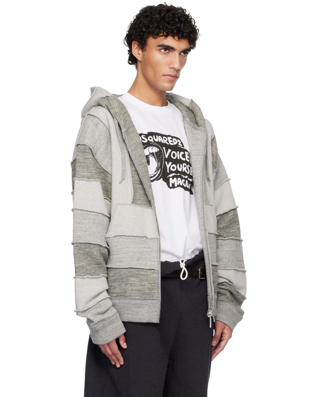 DSquared² Gray Magliano Edition Mix Venue Fit Zipped Hoodie for men
