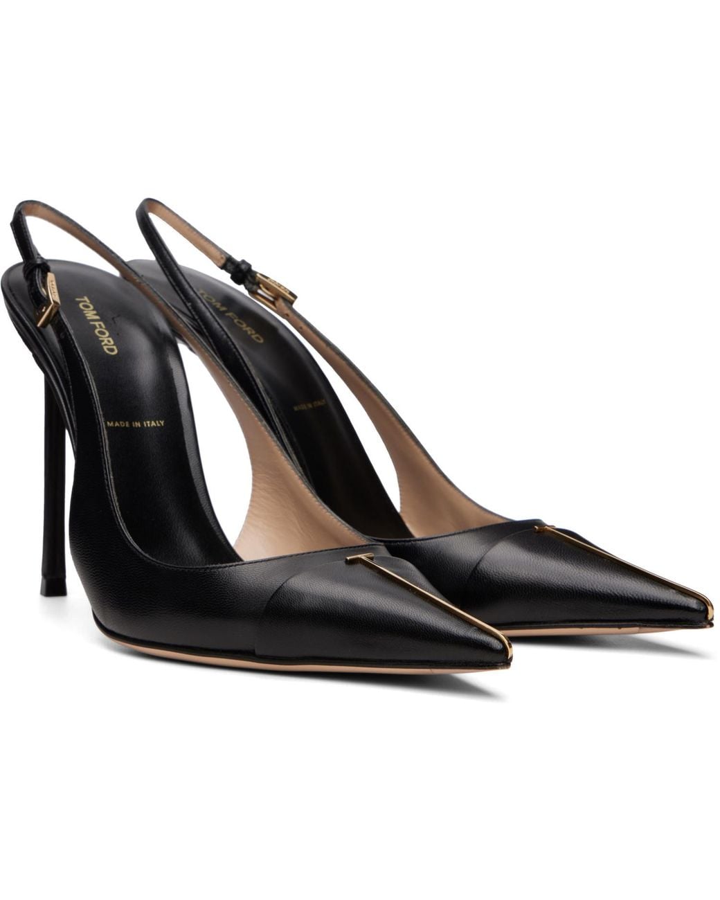 Tom Ford Black Shiny Leather Thea Slingback Heels