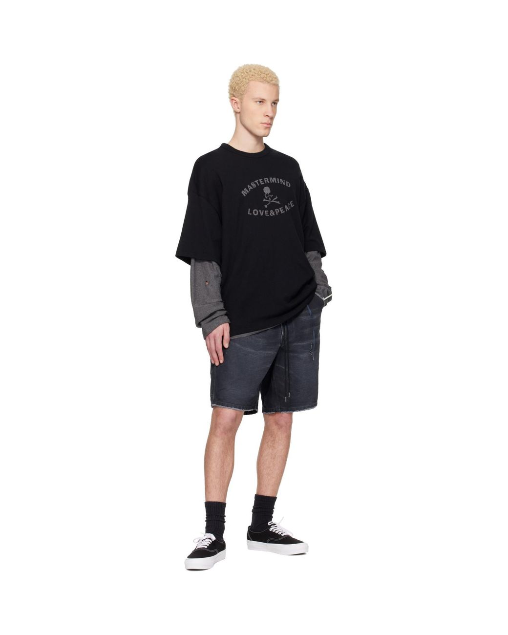 MASTERMIND WORLD Blue Reversible Distressed T-Shirt for men