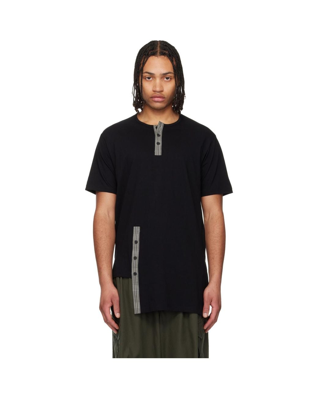 Yohji Yamamoto Black Asymmetrical Henley for men