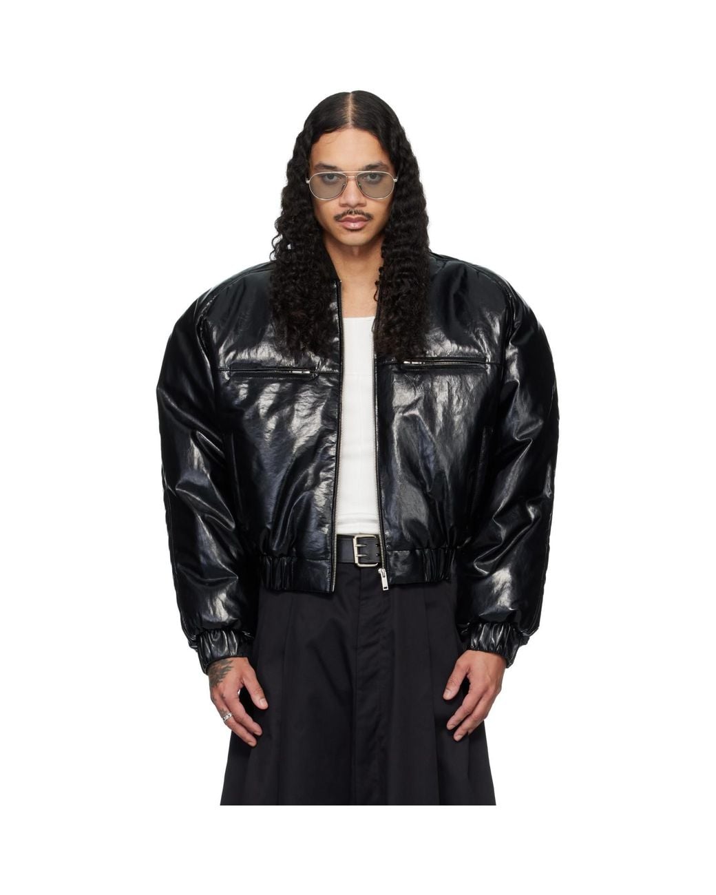 Lu'u Dan Black Riot Faux-Leather Bomber Jacket for men