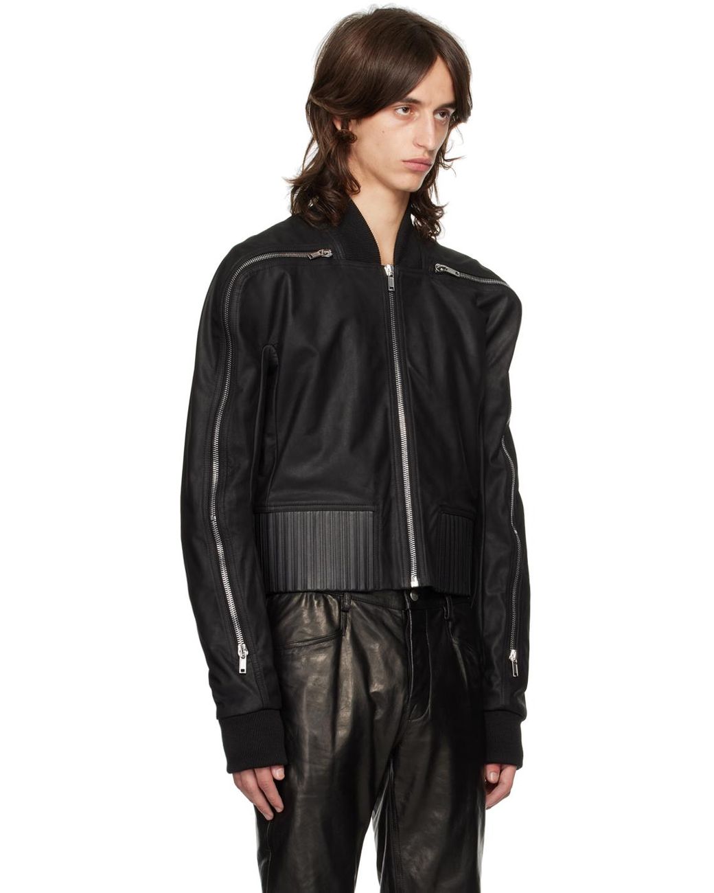 Rick Owens Porterville Seb Zip Leather Bomber Jacket in