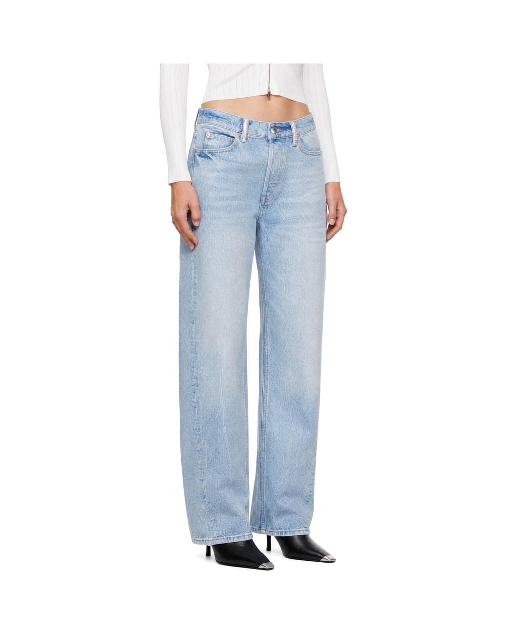 Alexander Wang Blue Float Crystal Hotfix Belt Loop Jeans
