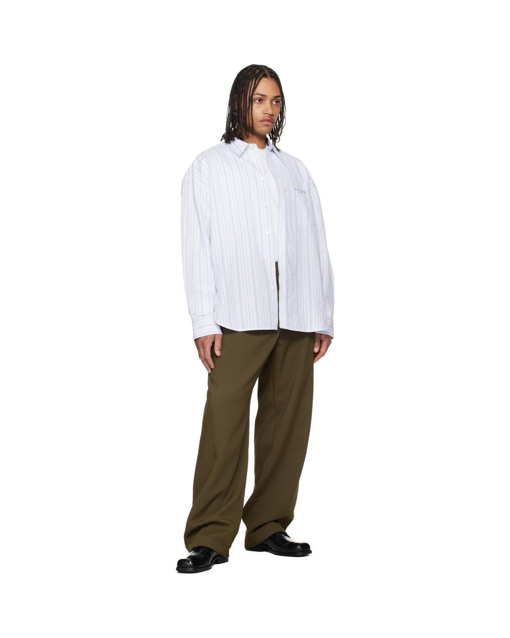 Wooyoungmi Green Khaki Twill Elasticized Waist Trousers for men