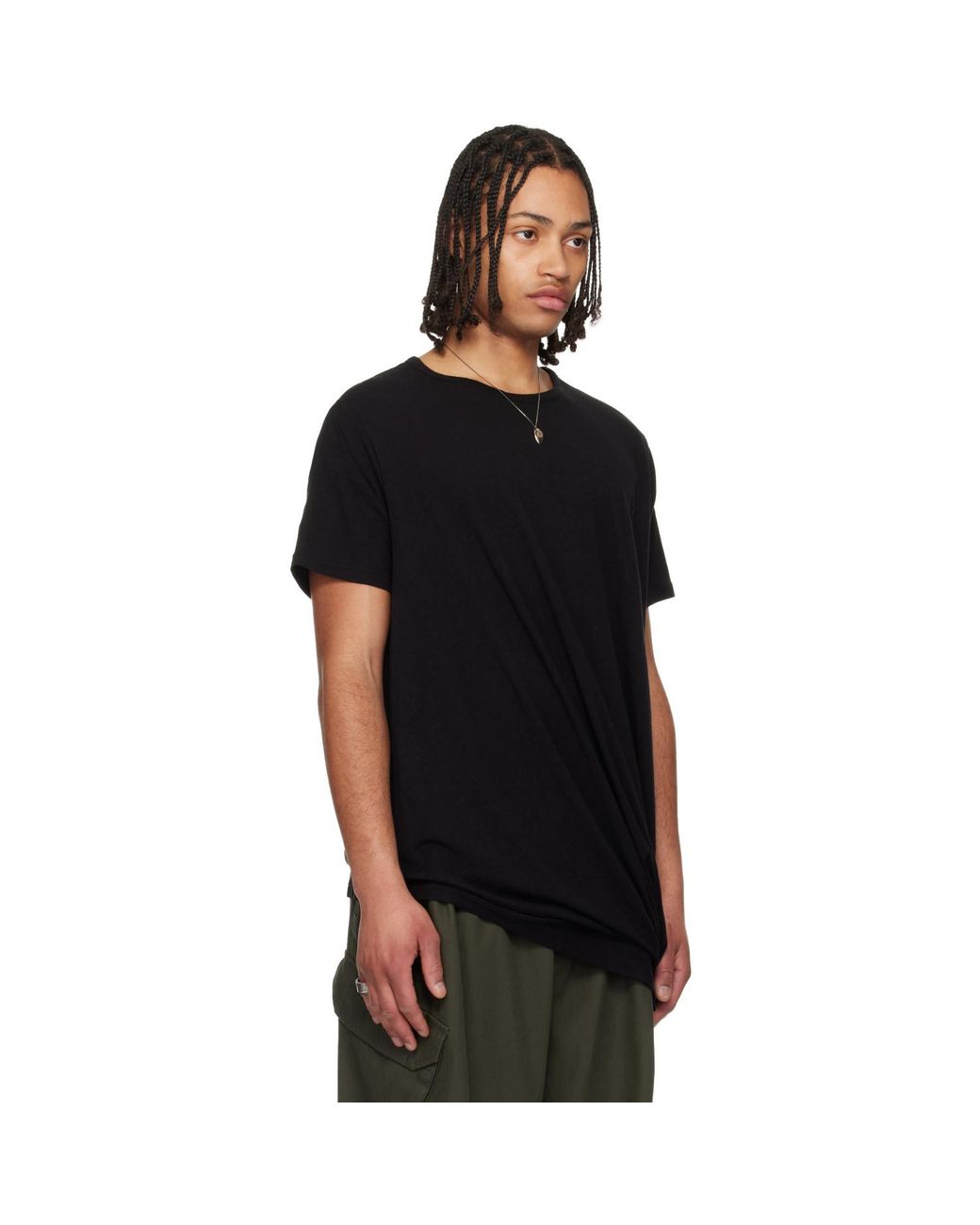 Yohji Yamamoto Black Drape Short Sleeve T-Shirt for men