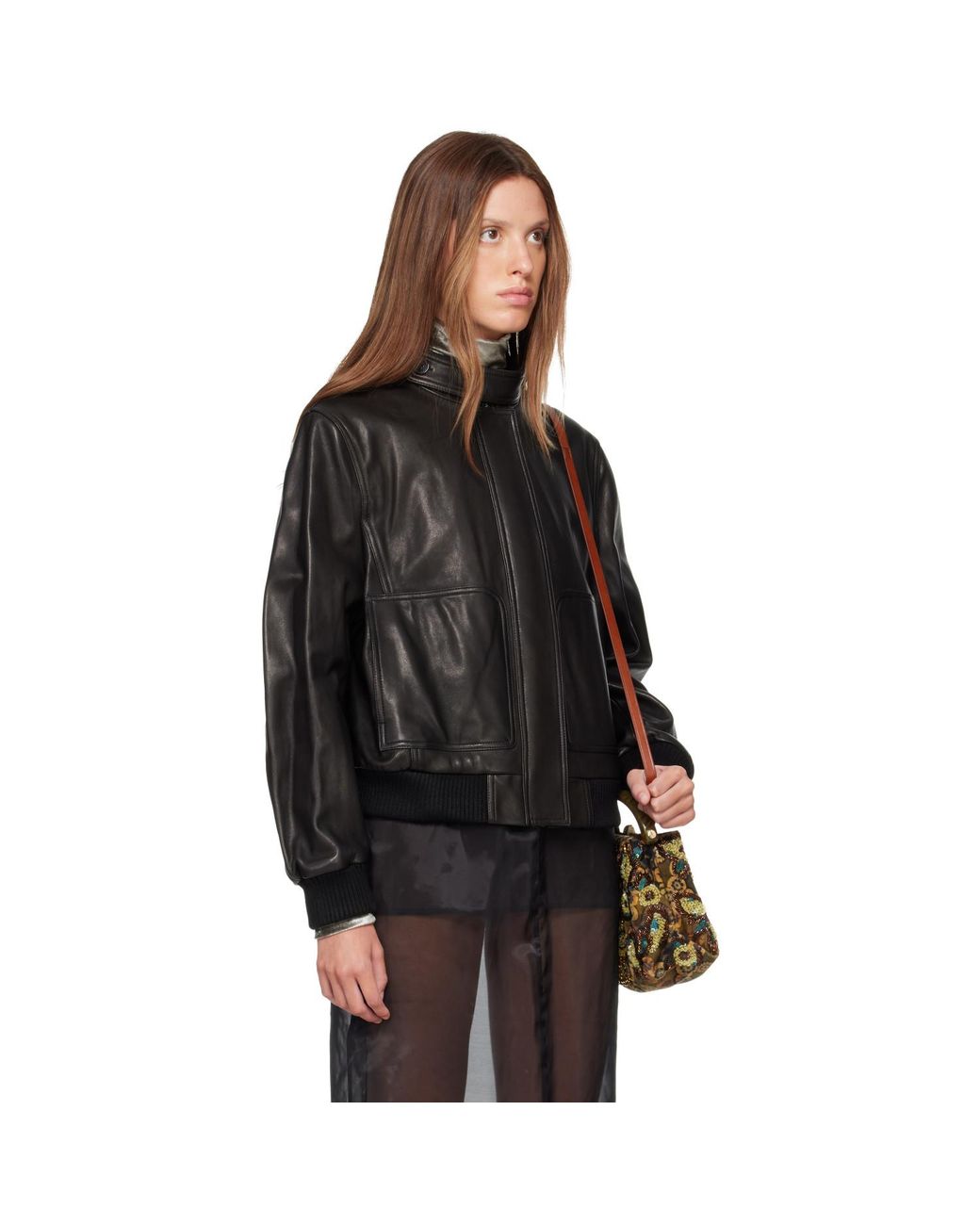 Nour Hammour Black Rios Leather Bomber Jacket