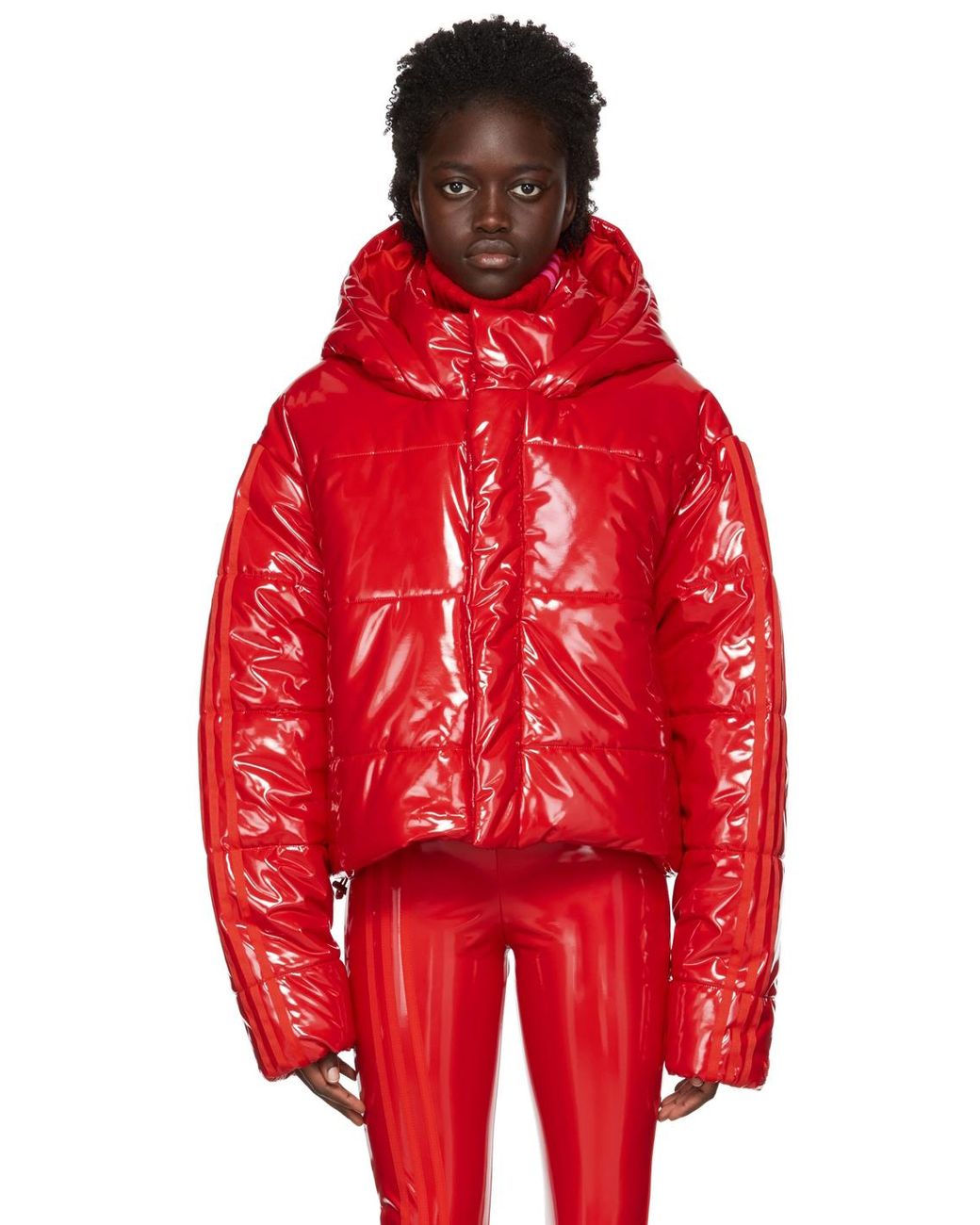 adidas Faux-latex Jacket in Red | Lyst