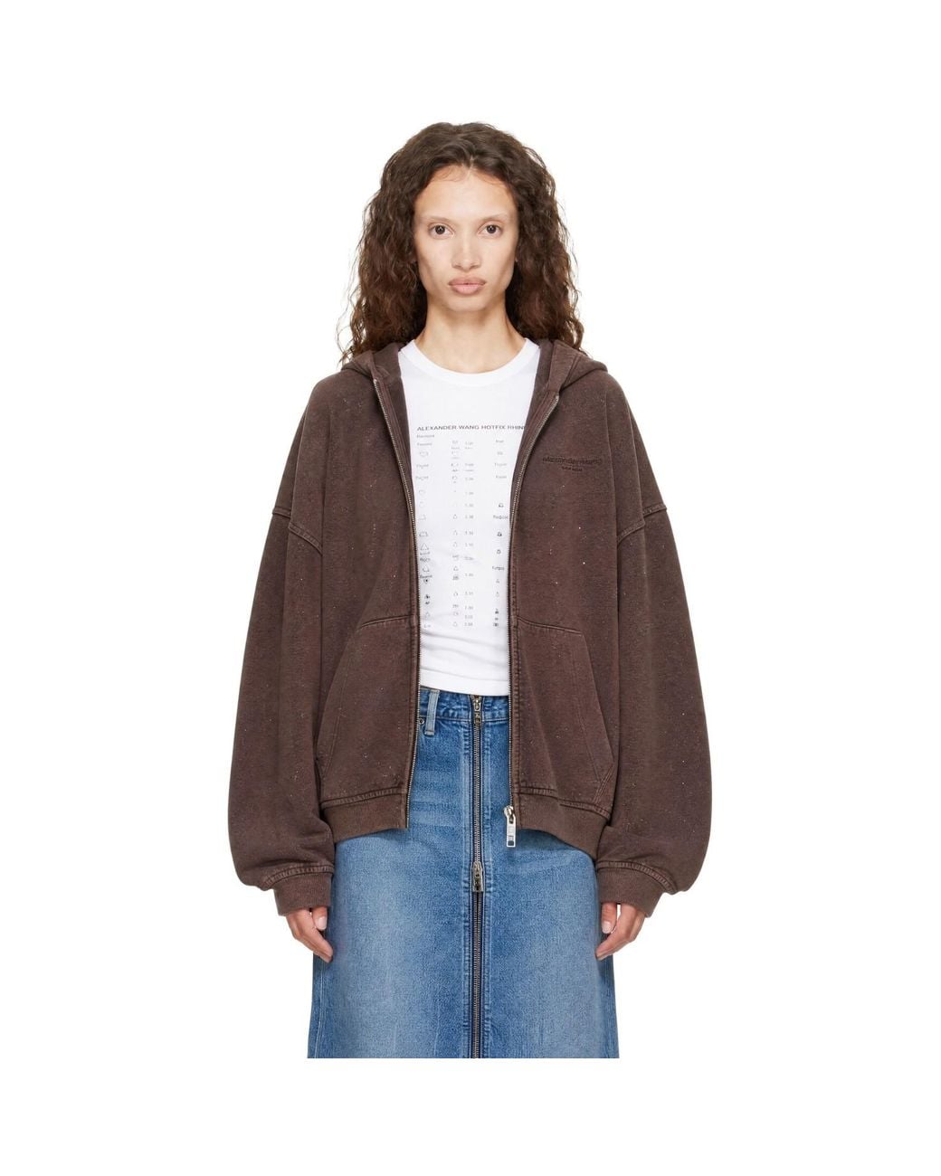 Alexander Wang Brown Crystal Hotfix Zip-Up Hoodie