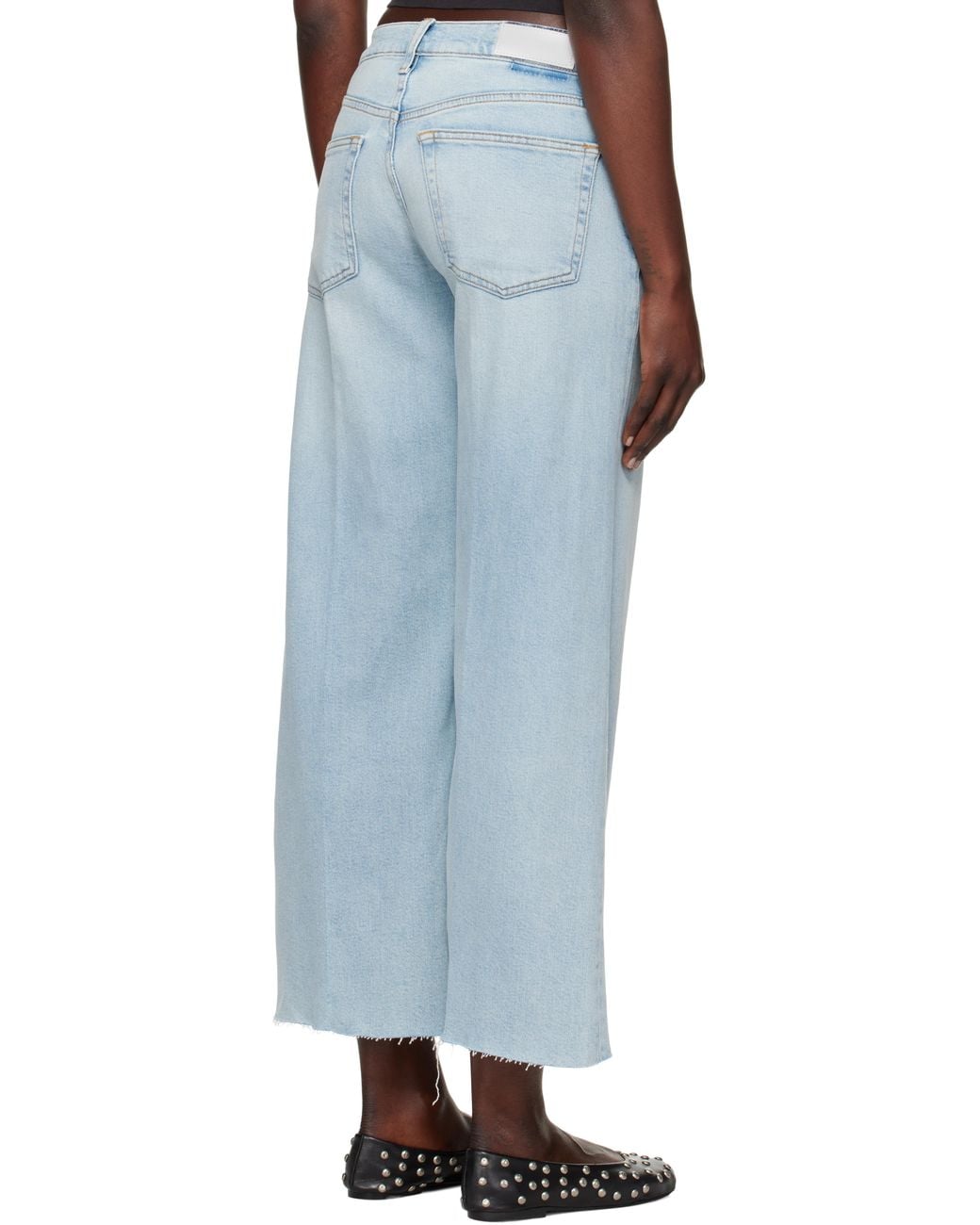 Re/done Blue Comfort Stretch Mid Rise Wide Leg Crop Jeans